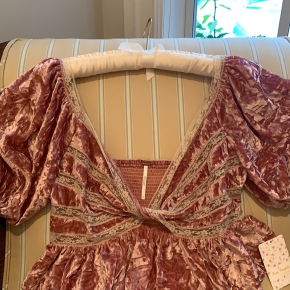 FREE PEOPLE VELVET AND LACE  CROPPED TOP IN MAUVE - Picture 10 of 16